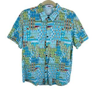 Vatpave Colorful Cotton Blend Hawaiian Short Sleeve Button Up Shirt Size Men's M